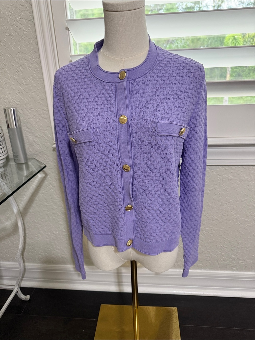 Ann Taylor Lavender Knit Cardigan with Gold Buttons